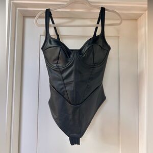 Poplilush Black Faux Leather Shapewear Bodysuit NWT